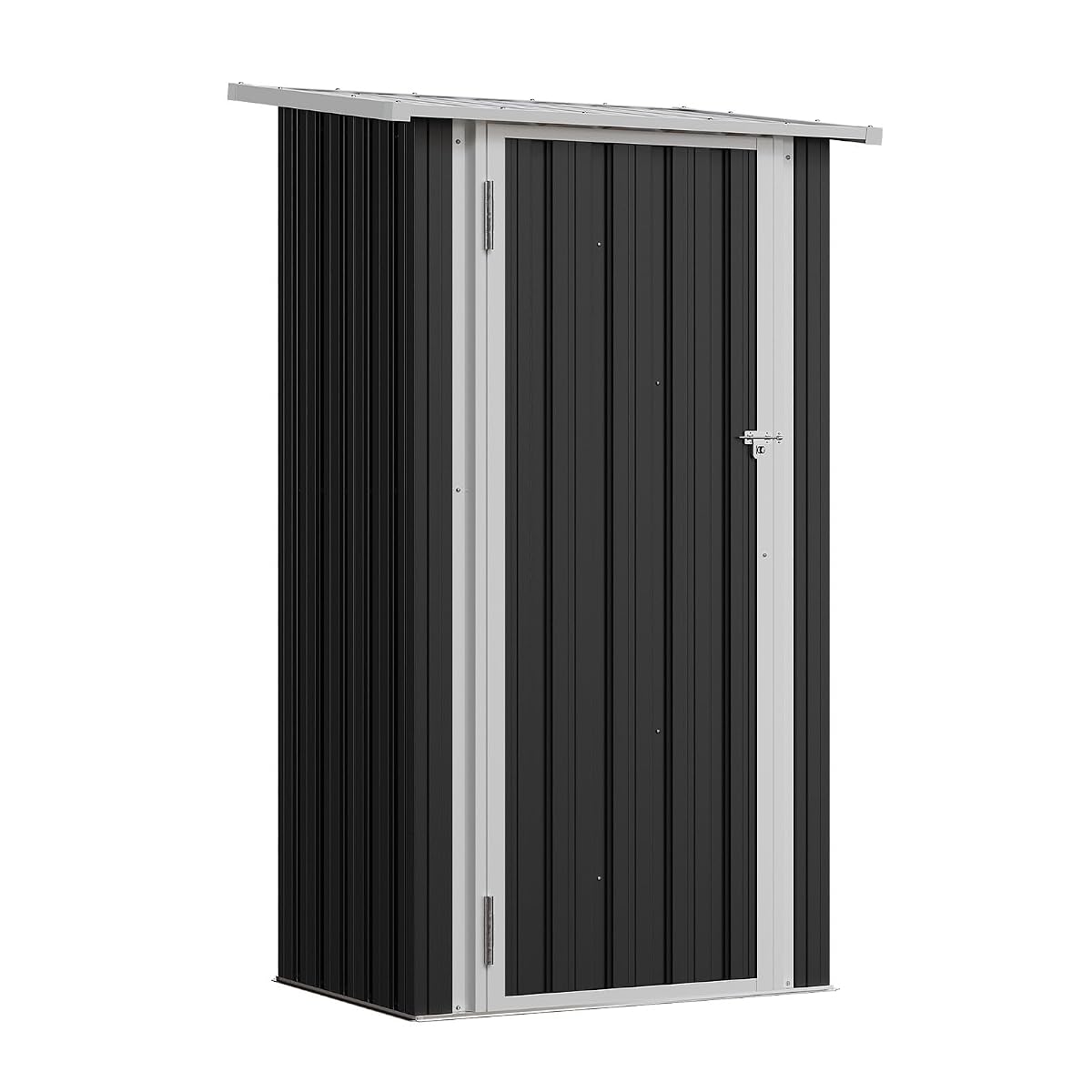 Abri de jardin Aoxun en métal noir avec portes verrouillables et toit incliné, dans un jardin