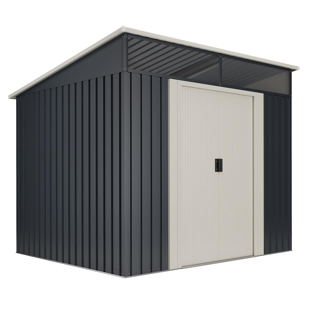 Abri de jardin Stark en métal gris avec fenêtre haute et double porte coulissante