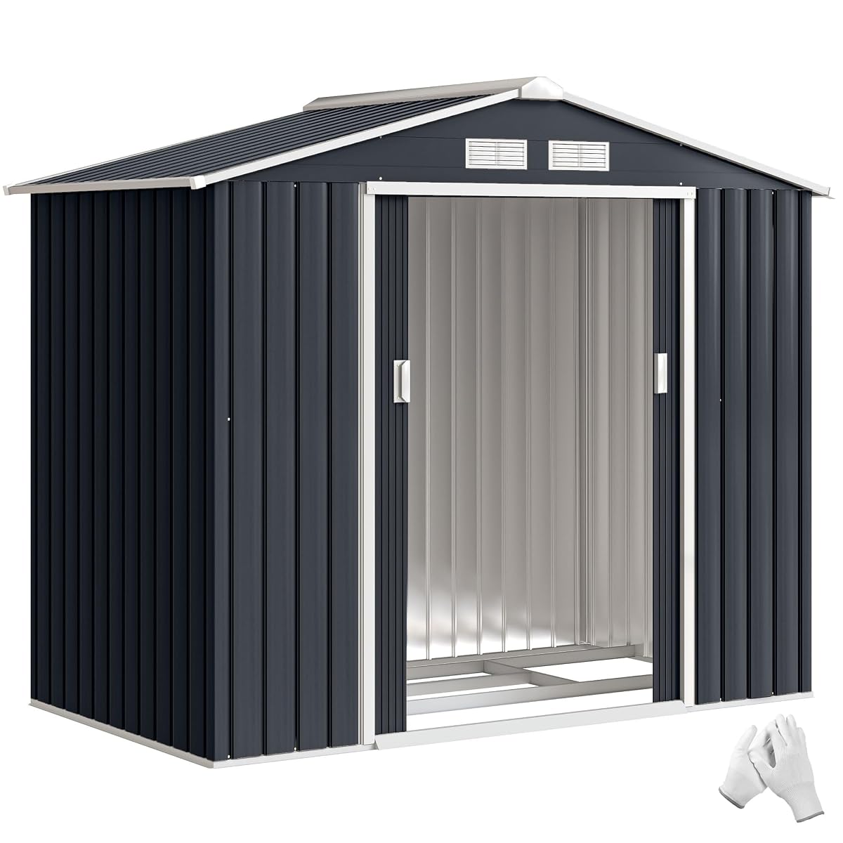 Abri de jardin Outsunny en métal gris foncé avec toit incliné et portes coulissantes
